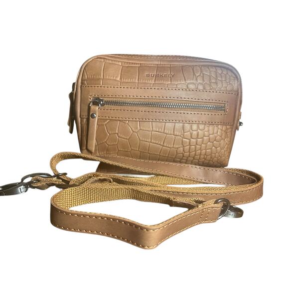Burkely Leather Croco Pouch w/ Shoulder Strap crossbody Cognac croc embossed - Picture 1 of 13
